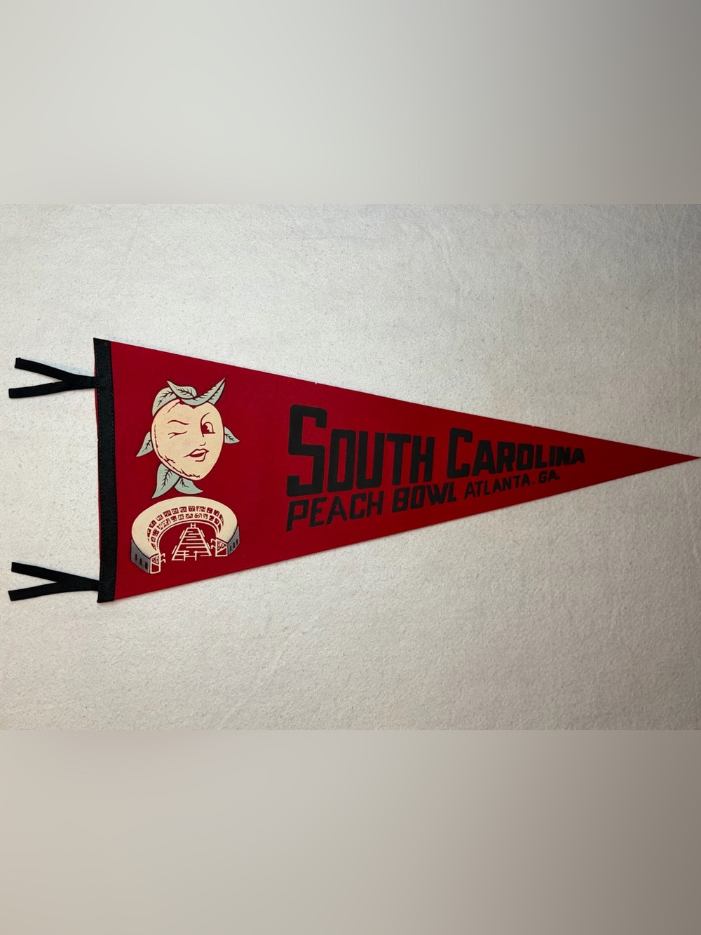 Vintage South Carolina Peach Bowl Atlanta GA Red Felt Pennant Football Souvenir